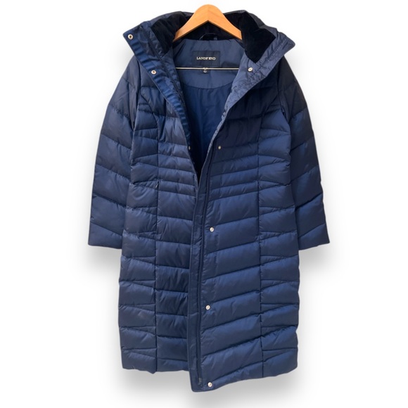 Lands' End Classic Shimmer Down Long Coat | SP Small Petite 2-4 | Deep Sea | $75 - Picture 3 of 9